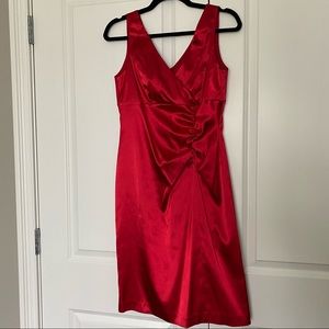 Red Satin Ruched Dress Size 10